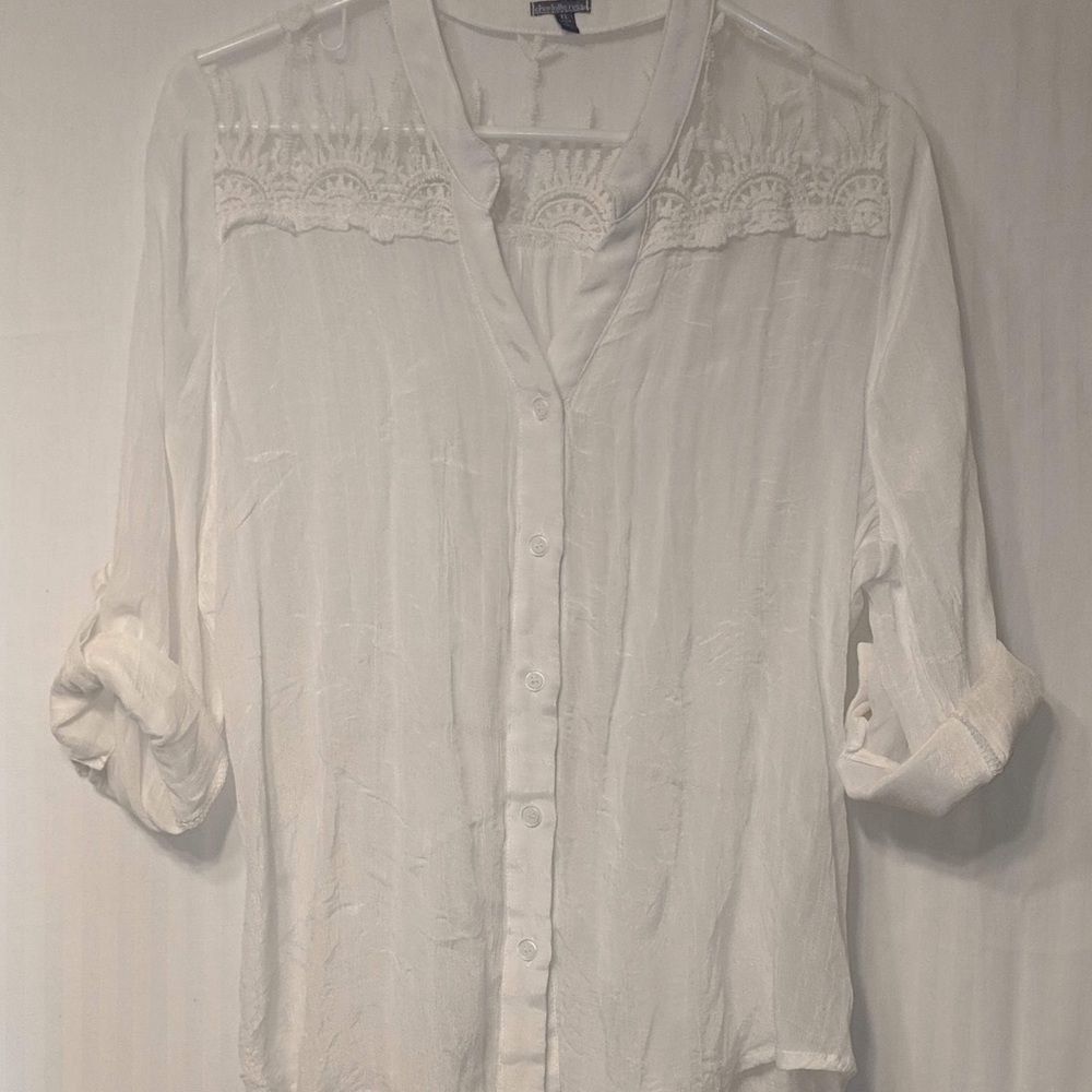 Charlotte Russe Sheer Button Down With Lace Top